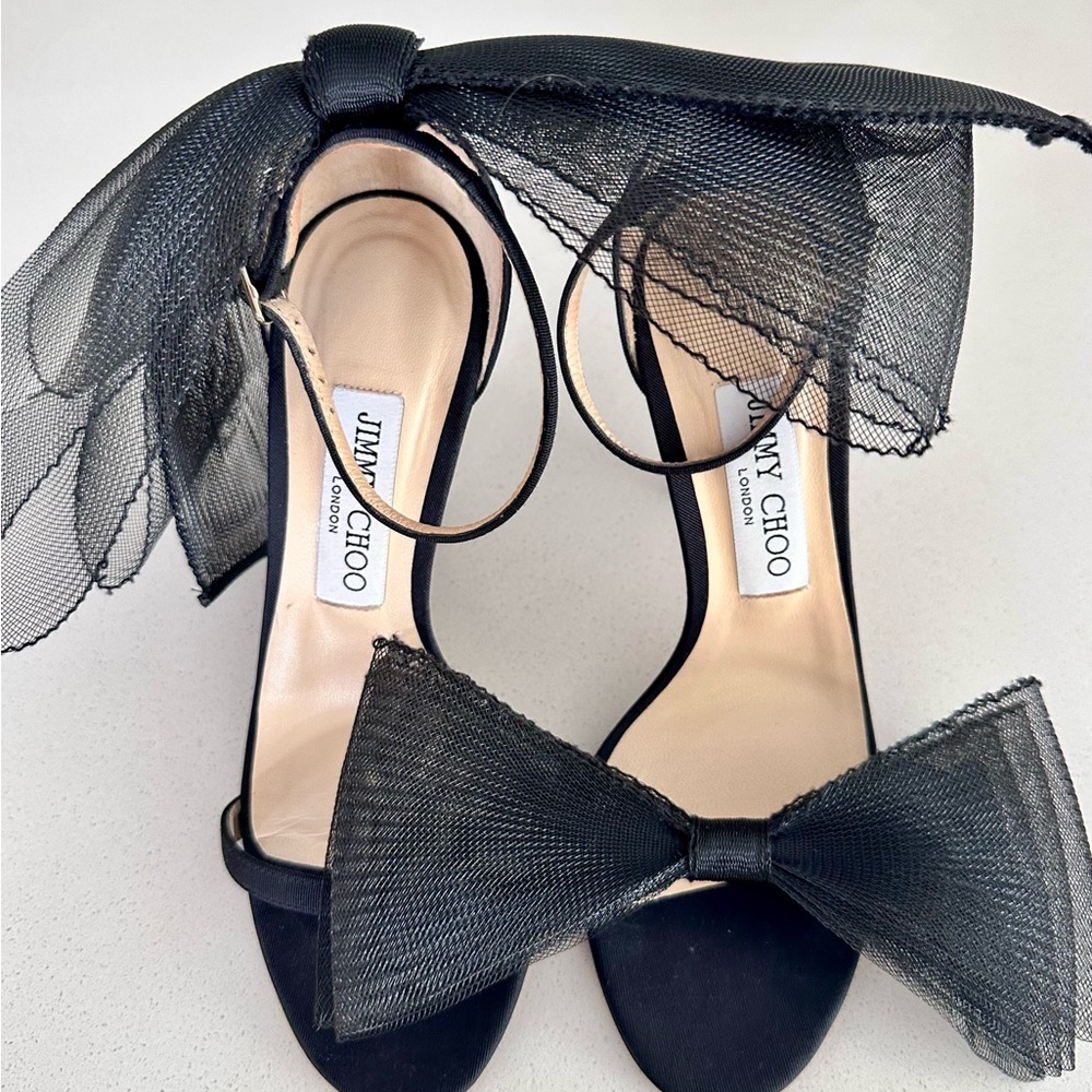 Jimmy Choo Black Aveline Mesh Bow Heels